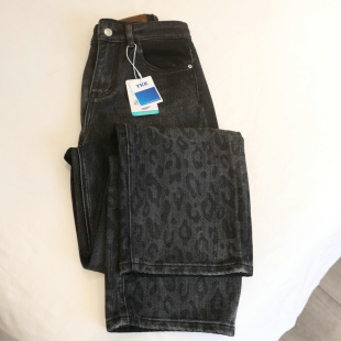 ins博主炸街单品~高腰豹纹阔腿牛仔裤女欧美风休闲百搭直筒长裤子