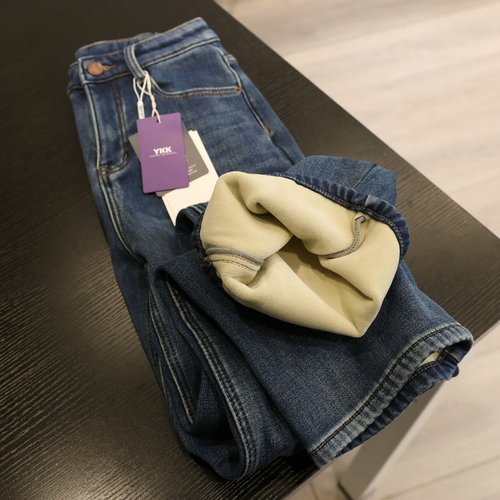 冬天里的一把火！加绒加厚窄版阔腿牛仔裤女高腰弹力直筒长裤子