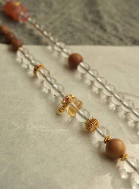 天然白水晶流苏项链手机链斜挎链原创设计国风多用链轻奢饰品礼物