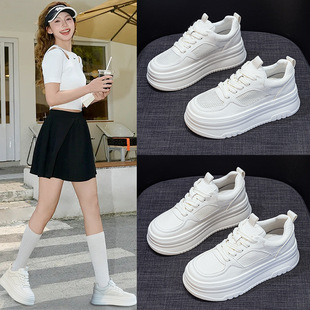 夏季女鞋真皮加网面透气不闷脚厚底小白鞋软底轻便不磨脚防滑单鞋