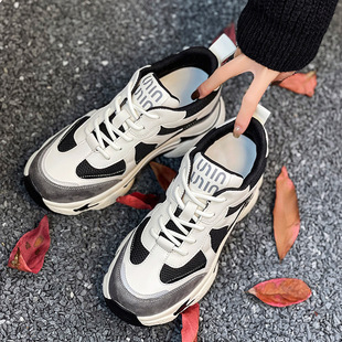 老爹鞋女秋冬真皮内增高运动鞋系带轻便防滑鞋子冷天防寒保暖女鞋