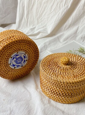 藤编桌面收纳盒创意居水果盘零食筐糖果篮茶点茶叶篓收纳筐