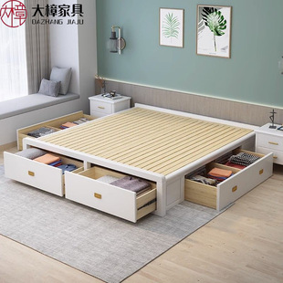 新款日式榻榻米床实木床家用省空间橡胶木可折叠炕抽屉气压双人床