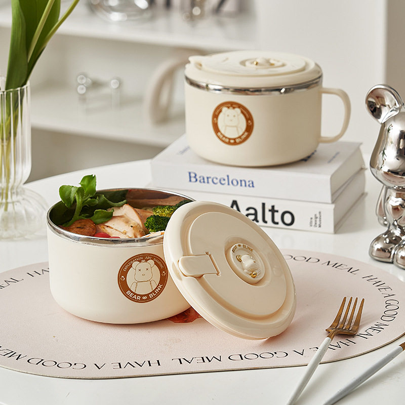 学生宿舍泡面304不锈钢食堂打饭带盖保温方便面碗沥水泡面碗