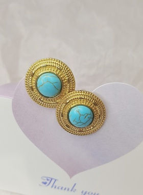 绿色锆石简约港风复古耳钉小众设计感仿绿松石饰品925纯银针包邮