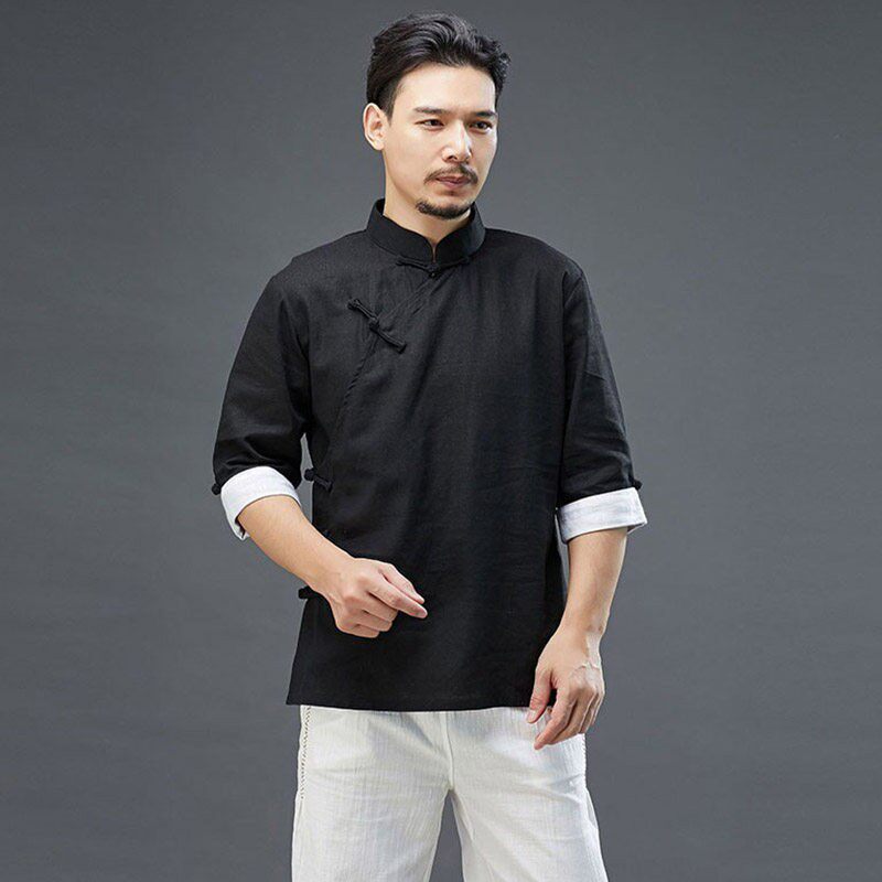 中国风棉麻五分袖复古衬衫蝉茶服