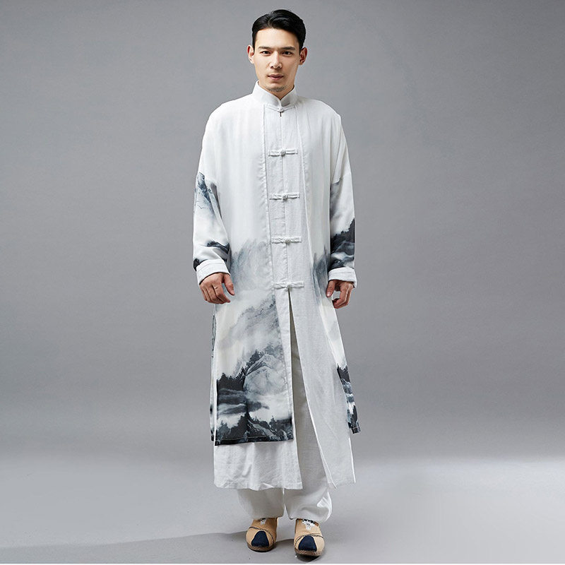 中国风棉麻复古长衫假两件汉服