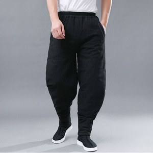 中国风纯棉厚棉裤秋冬休闲裤男复古民族风阔腿裤超宽松大码灯笼裤