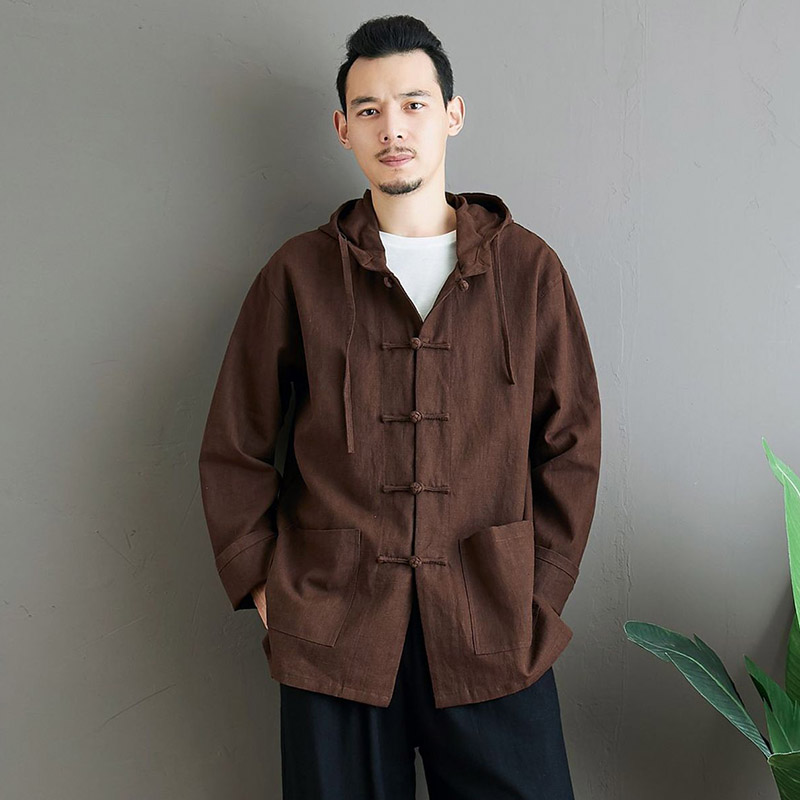 苎麻休闲风衣中国风连帽宽松大码