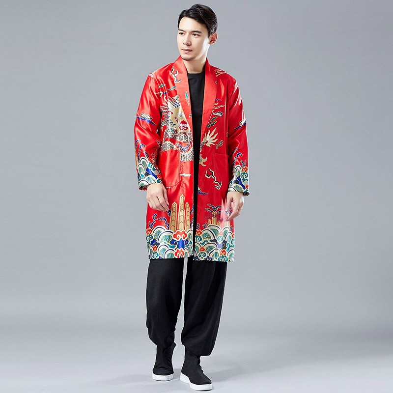 中国风大龙图腾风衣中长款唐装