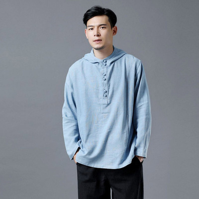 中国风粗麻宽松连帽卫衣