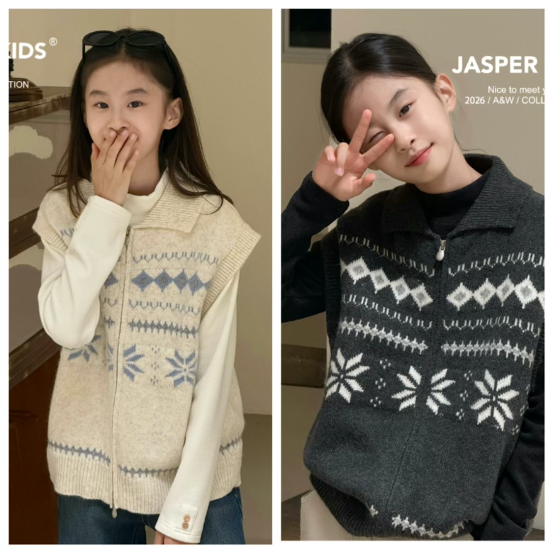 Jasper波拉韩国童装26秋冬男女童费尔岛针织马甲韩版毛衣外套背心