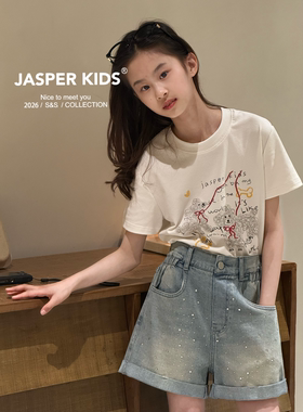 Jasper韩国波拉童装2026夏韩版女童小版短袖T恤中大童百搭上衣潮