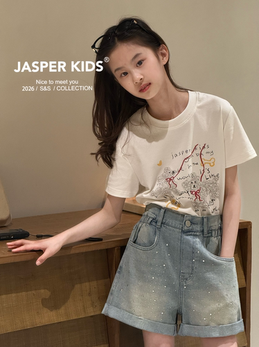 Jasper韩国波拉童装2026夏韩版女童小版短袖T恤中大童百搭上衣潮