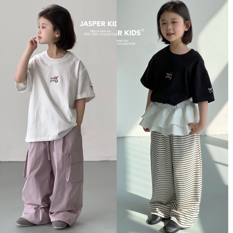 Jasper韩国波拉童装2025夏款儿童韩版短袖T恤中大童宽松上衣亲子
