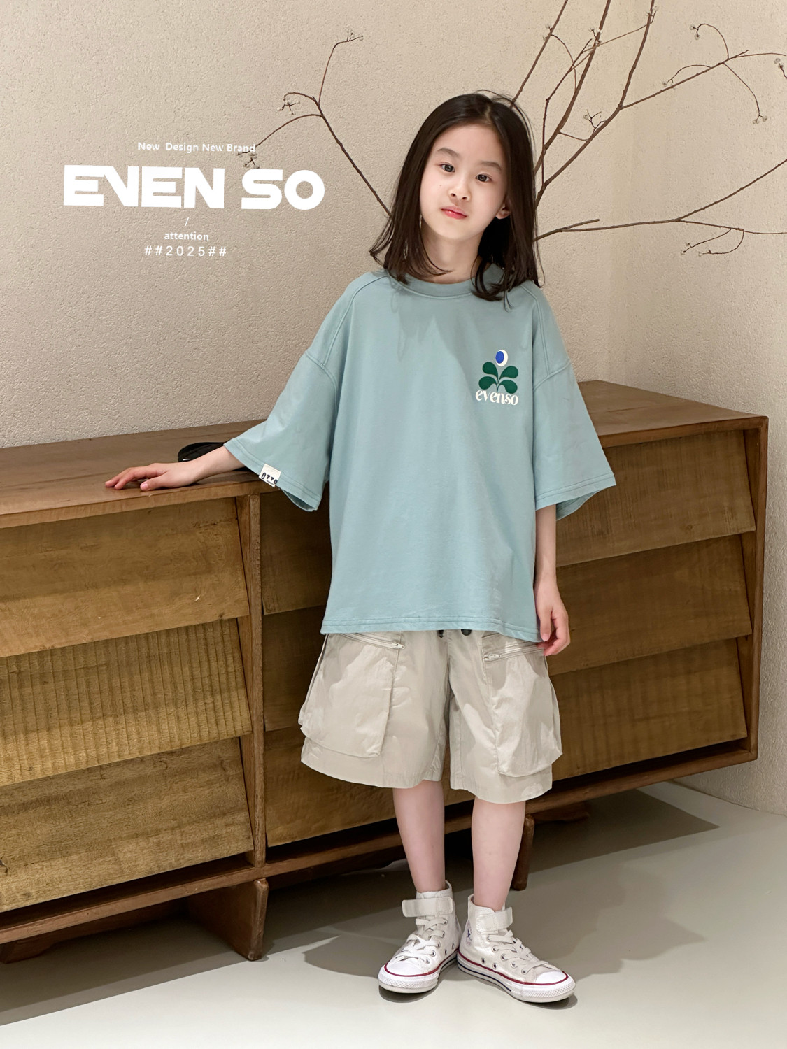 一问EVEN SO韩国波拉童装2025男女童短袖T恤中大童韩版上衣可亲子