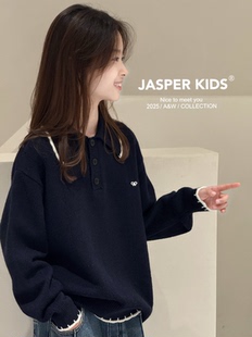 Jasper波拉韩国童装2025冬装儿童韩版POLO领毛衣中大童针织衫上衣