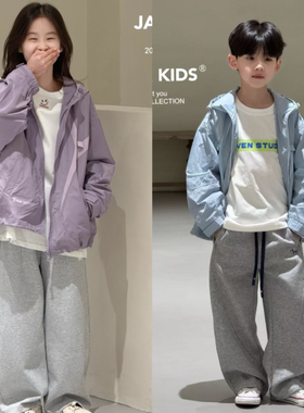 EVENSO一问韩国波拉童装25春儿童冲锋衣外套中大童韩版连帽防晒衣