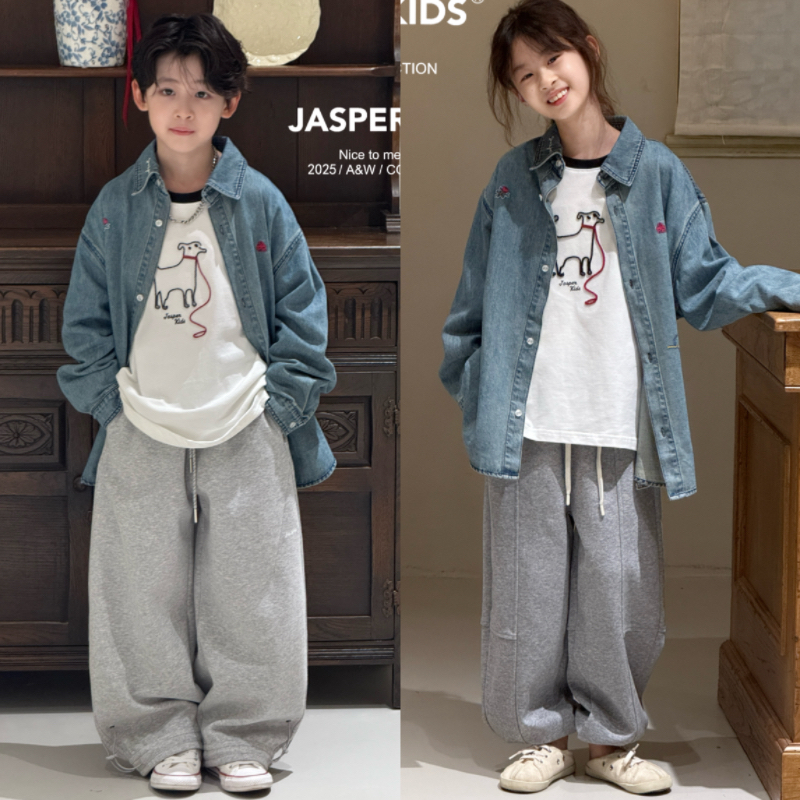 Jasper波拉韩国童装2025秋装男女童牛仔衬衫中大童韩版儿童外套潮
