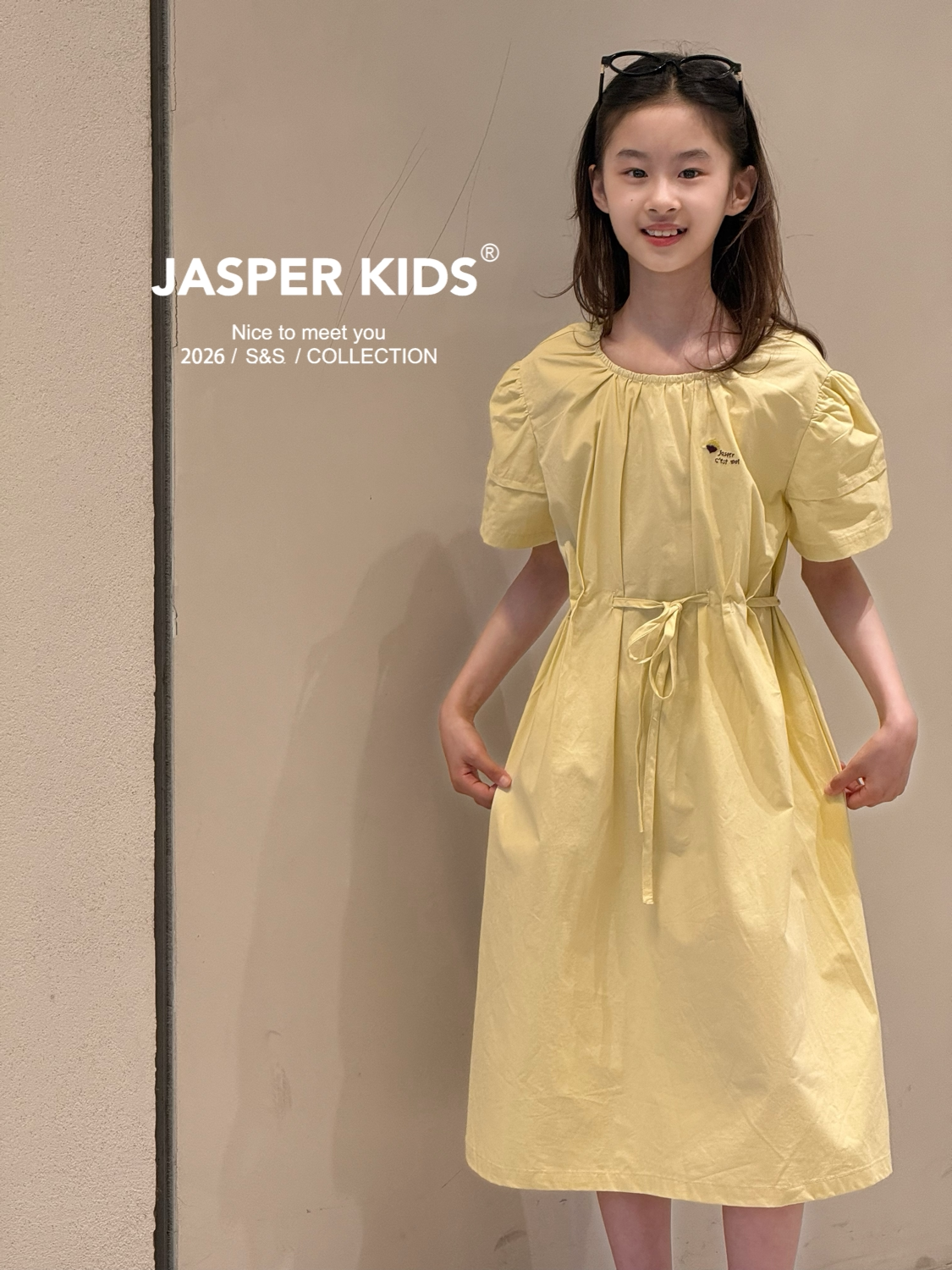 Jasper波拉韩国童装2026夏韩版女童甜美泡泡袖连衣裙中大童长裙子