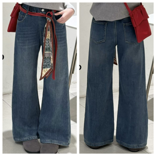 天依角童装2025冬款女童一体绒牛仔裤中大童韩版加绒喇叭裤25035