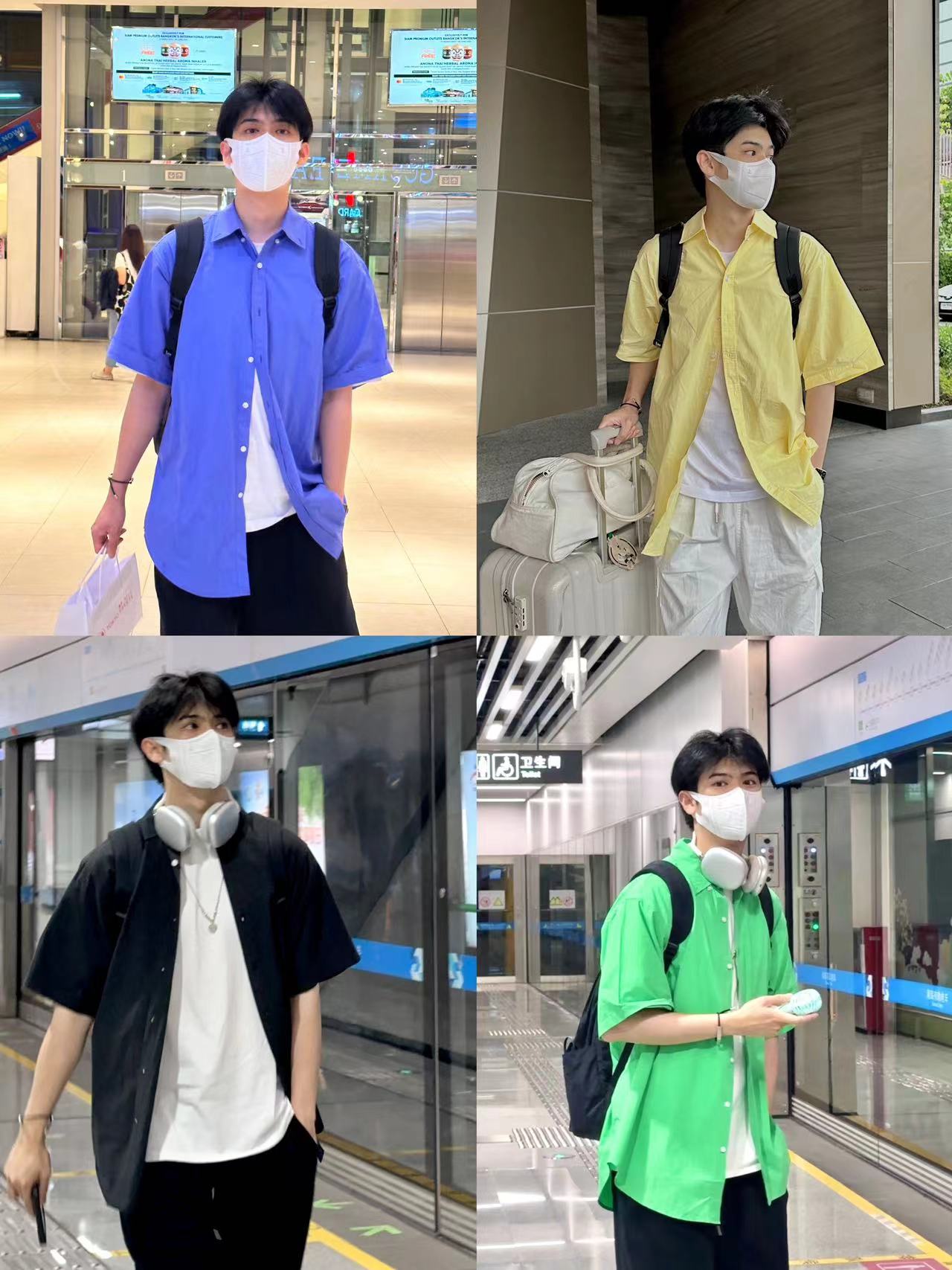 OKHAO 春夏情侣宽松纯色系纯棉短袖衬衫男女款
