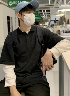 OKHAO 25新款黑色纯棉短袖polo翻领简约短袖t