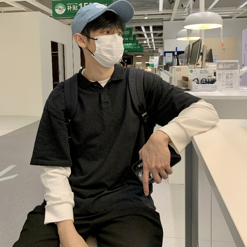 OKHAO 25新款黑色纯棉短袖polo翻领简约短袖t