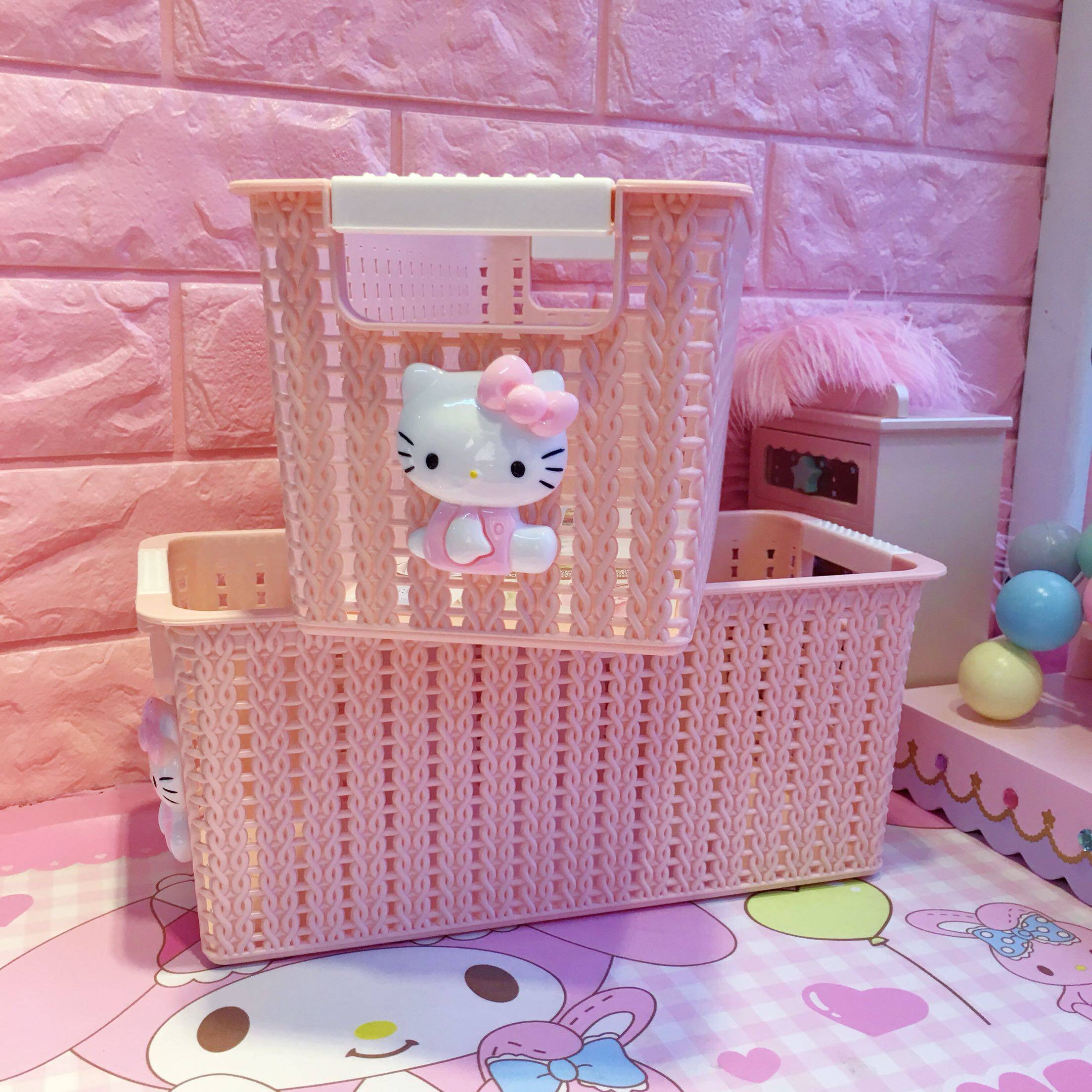 hello kitty可爱卡通收纳筐塑料长方形收纳篮浴室桌面收纳盒零食