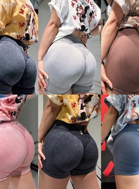 【水洗三分裤】显大高腰欧美健身夏高弹瑜伽撸铁高强压蜜桃裤短裤