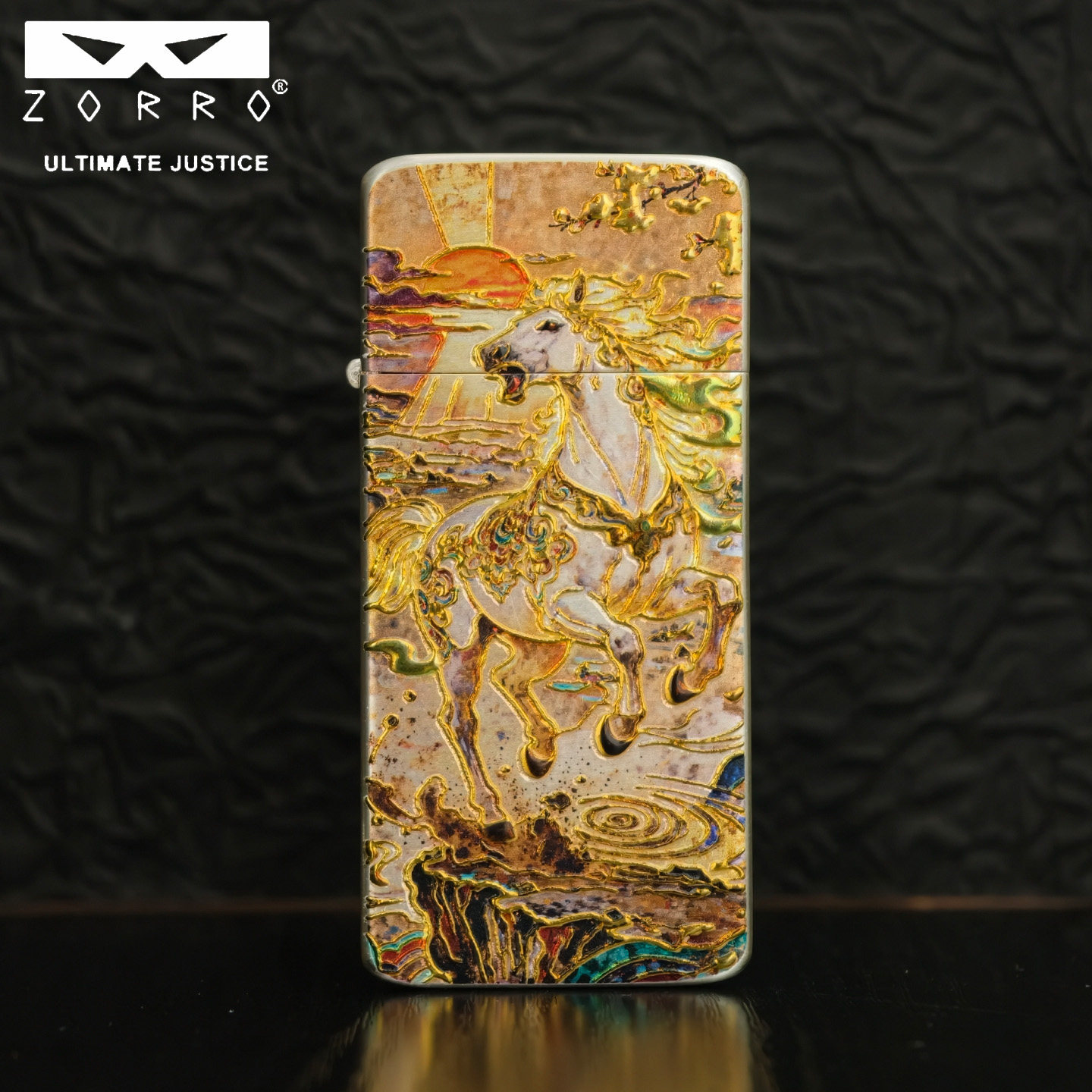 佐罗新品龙马精神超薄煤油打火机3D立体浮雕纯铜AB面砂轮正品精致