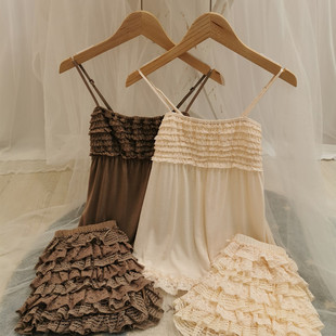 GP外贸原单日系甜美蕾丝情人节限定吊带/短裤亲肤舒适家居服套装