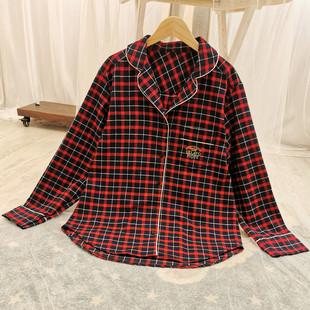 GP原单冰激凌日系甜美春秋长袖纯棉磨毛宽松格子可外穿衬衫家居服