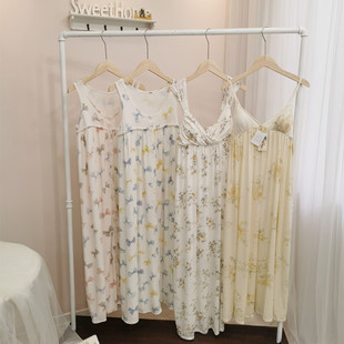 GP原单尾货日系甜美带胸垫可外穿v领性感中长款吊带家居休闲睡裙