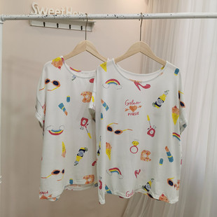 外贸原单GP日系甜美冰激凌夏季印花圆领睡衣T恤可外穿家居服上衣