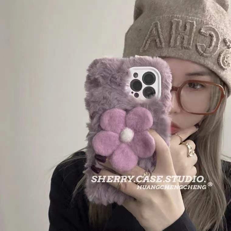 卡通可爱y36i/y78+/y77e/y35M/s19pro/s18e/s17/s16毛绒手机壳VIVOX100s pro/x90/x80pro+花朵x70y200i秋冬款