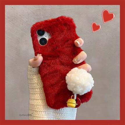 抖音同款oppoA3pro/A5/A2m毛绒k12s/A58x铃铛手机壳OPPOFindx9/7/8/6中国红OPPO Reno14/13/12/11/10软A6过年