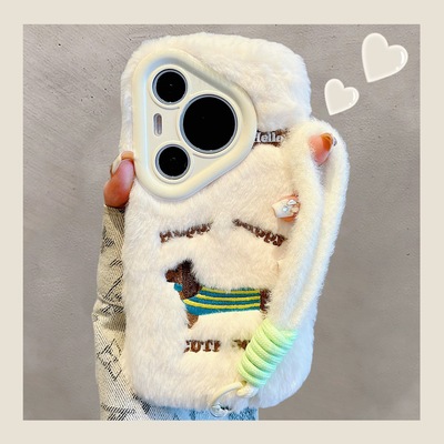 抖音同款oppoA3pro/A5/A2m毛绒k12s/A58x手机壳OPPOFindx9/7/8/6冬OPPO Reno14/13/12/11/10腊肠小狗A6手提绳