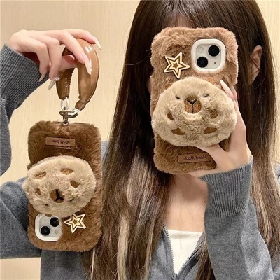 ins风适用华为nova12pro男女11/10/9se卡皮巴拉手机壳卡通magic6pro/5/4/3手环荣耀play8T/7t/6C/5t毛绒x60i