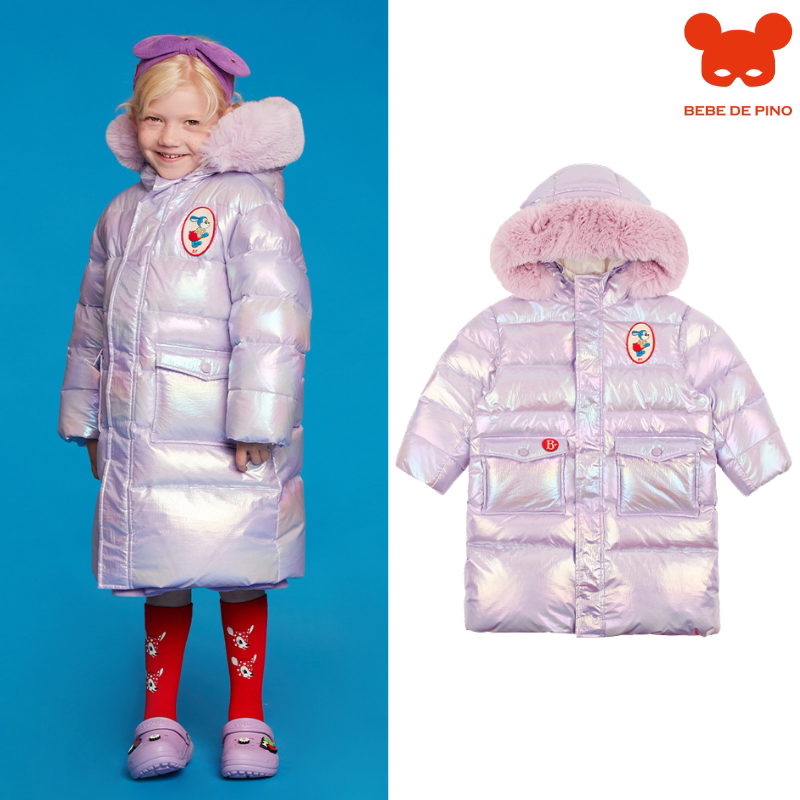 (现货)bebedepino/贝贝品诺22冬款男女儿童紫色鹅绒中长款羽绒服