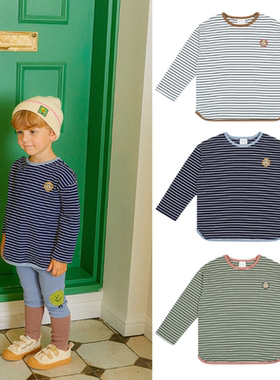 (现货)韩国PRANKSOME22秋季纯棉条纹洋气圆领长袖T恤上衣