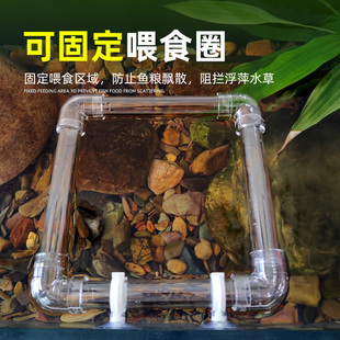 鱼缸透明喂食圈亚克力悬浮漂浮式喂食器喂食管浮萍阻拦鱼粮防飘散