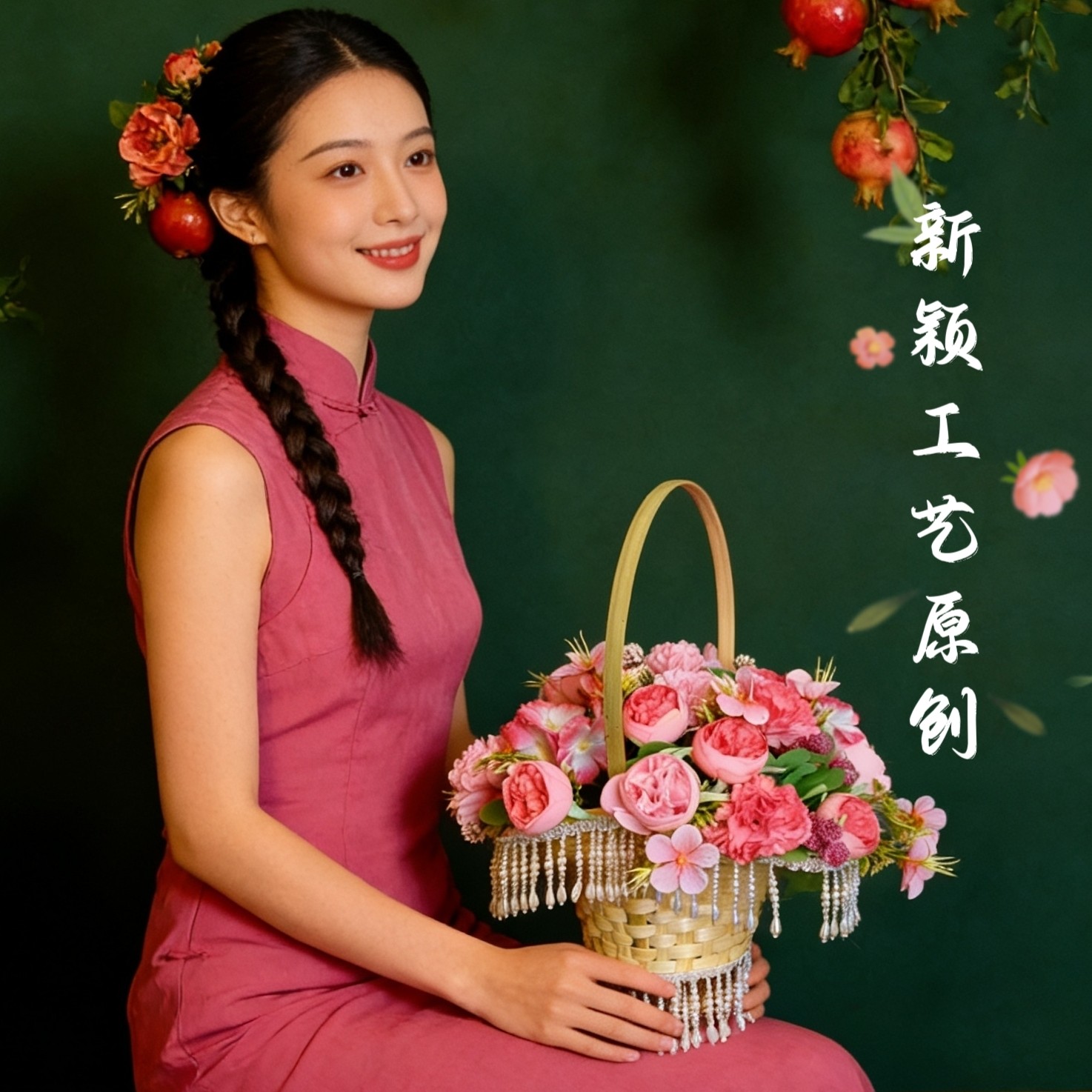 汉服摄影道具花篮古风舞蹈拍摄花篮魏晋风田园小花篮直播竹编小篮图片