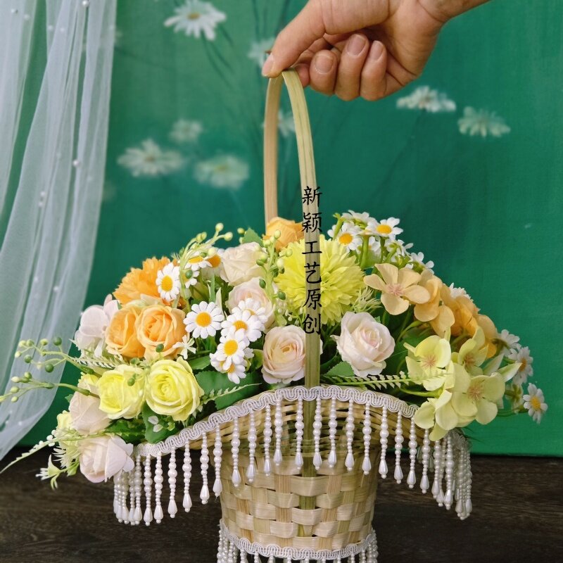 汉服摄影道具花篮古风舞蹈古装拍摄花篮竹编田园春色清新花篮