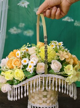 汉服摄影道具花篮古风舞蹈古装拍摄花篮竹编田园春色清新花篮