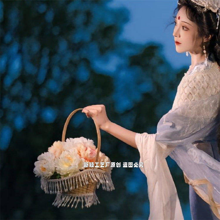 广寒宫嫦娥汉服摄影道具花篮古风舞蹈拍摄花篮魏晋风花篮竹编小篮图片