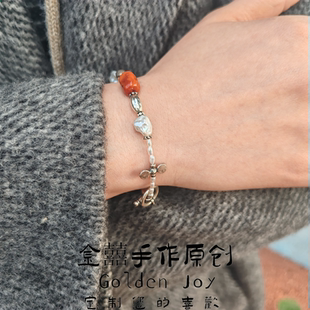 semeno&samulo风格原创天然碎银子蓝光珍珠925银南红白水晶手串