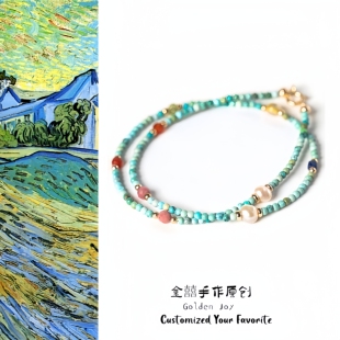 原矿高瓷绿松石小米珠多圈珍珠南红蜜蜡14k金高保色手串手链项链