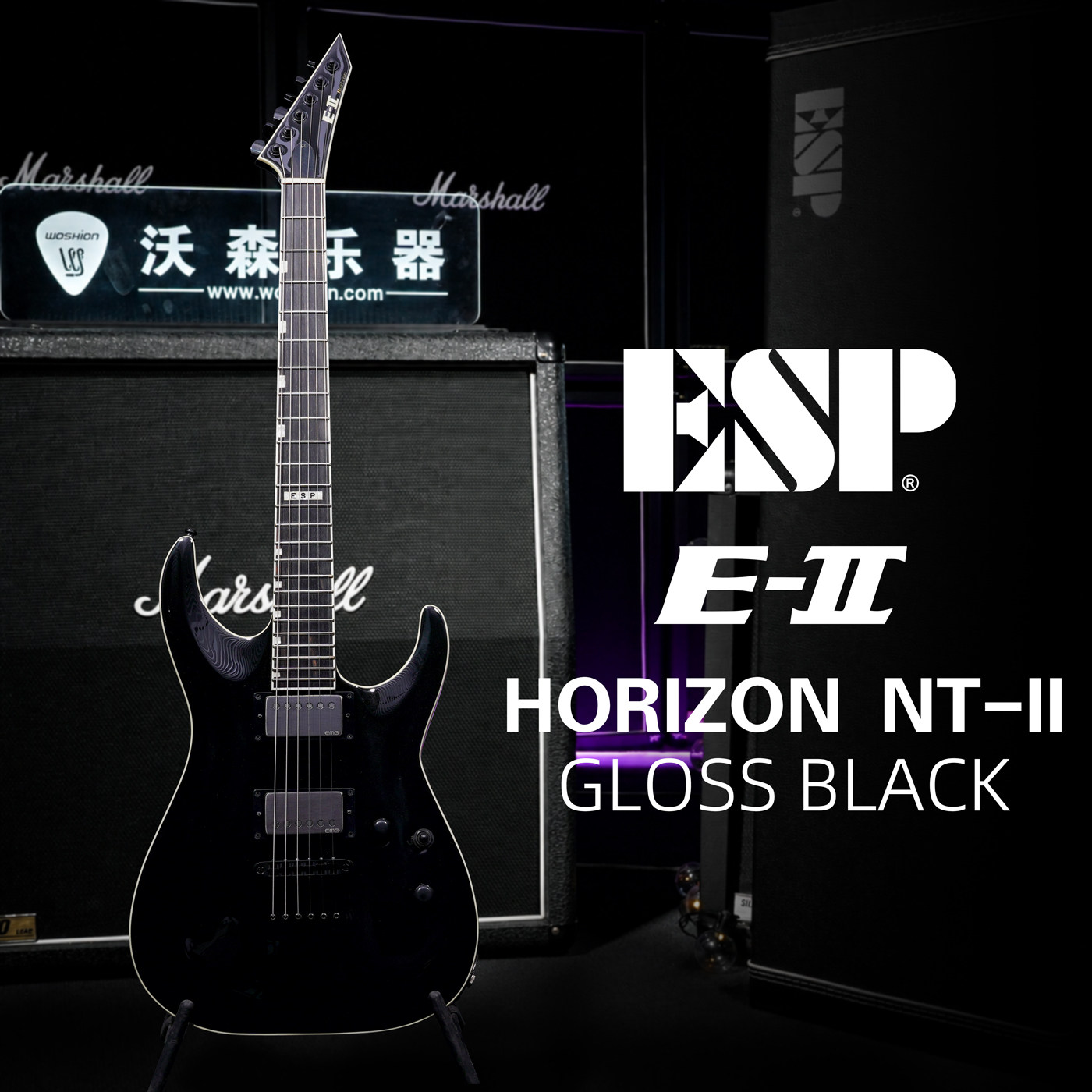 ESP E-II HORIZON NT-II 亮光黑GLOSS BLACK日产穿体电吉他