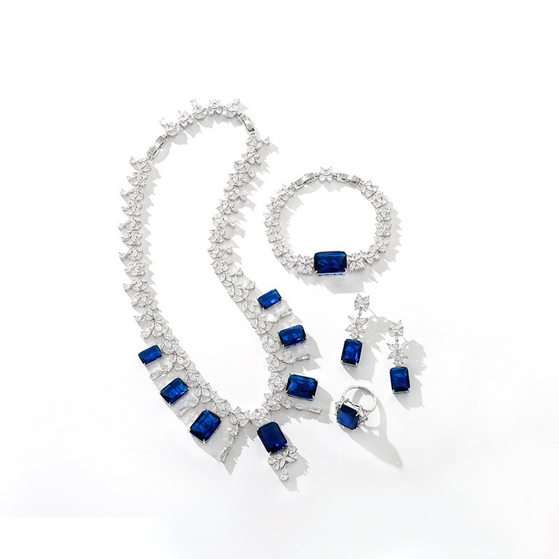 彩宝系列蓝色水晶项链耳环手链戒